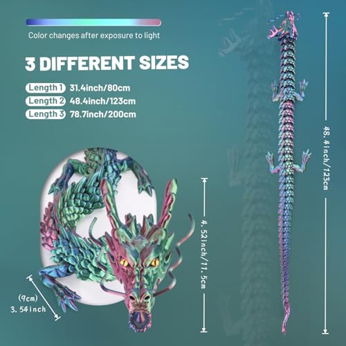 critigulf 3D Printed Dragon Model 48 Inches Flexible Joints Lacertid Figurine Stress Relief Toy 48inch4ft 48inch PurpleGoldBlue - Image 5