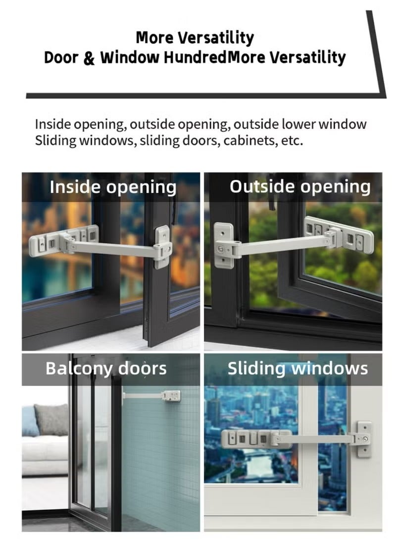 Window Restrictor Lock, Self Adhesive Child Baby Safety Door Window Lock, Baby Sliding Door Window Lock Limiter Anti-Opening Window Latch High Level Child Protection Anti-Fall, Easy Install - Image 3