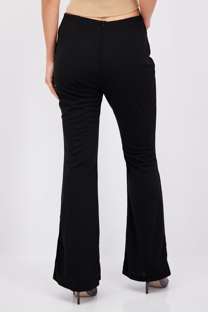 MISSY EMPIRE Women Regular Fit Plain Cut-Out Detail Flare Leg Pants, Black - Image 3