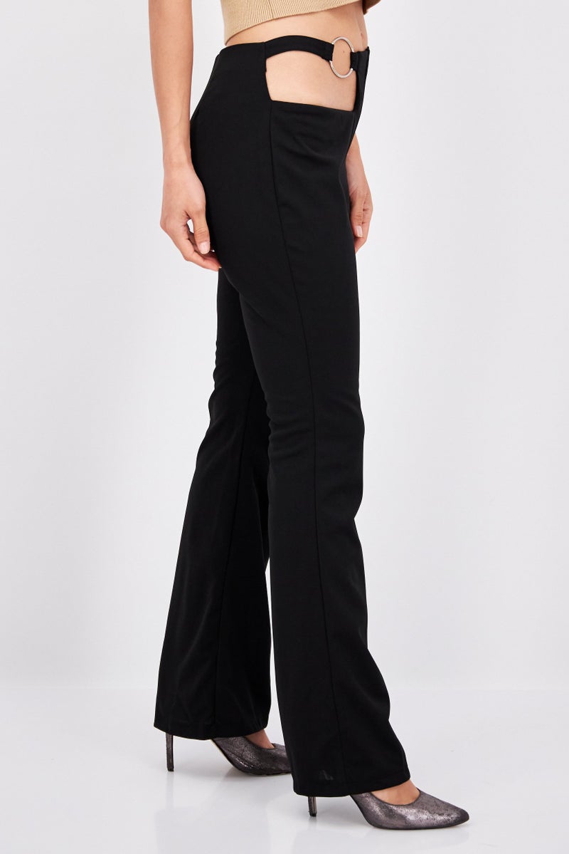 MISSY EMPIRE Women Regular Fit Plain Cut-Out Detail Flare Leg Pants, Black - Image 4