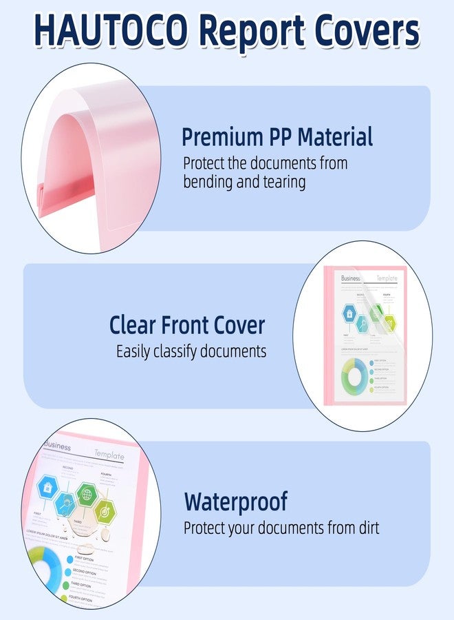 HAUTOCO 5 Pack Plastic Report Covers with 3 Prongs Fasteners Clear Front Resume Portfolio Folder for 8.5x11 Letter Size Paper, Presentation Document Report Cover for School Office Business, 5 Colors - Image 5