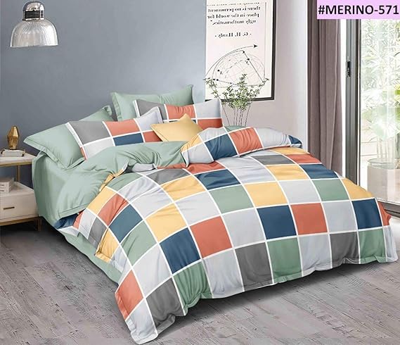 TIB Glace Cotton 144 TC All Around Elastic Fitted Bedsheets For Double Bed | Bedsheet For Queen Size Bed With 2 Pillow Covers (60X78X8 Inch Or 152X198X20 Cm) Box Multi - Image 2