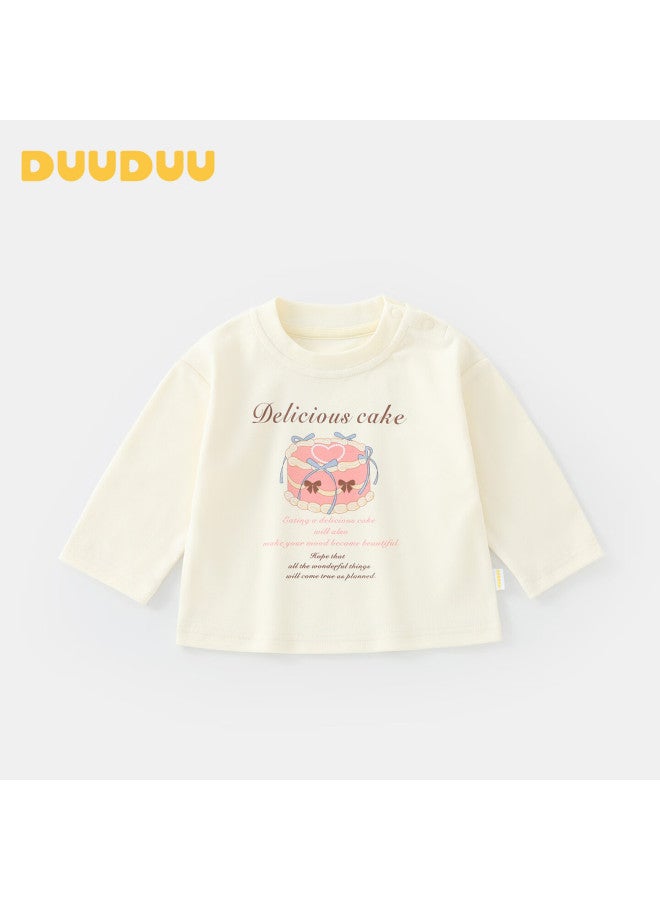 Duuduu Kids Children's Long Sleeve T-shirt Baby Girl Autumn New Infant Base Shirt Toddler Outwear Apricot 90 - Image 1