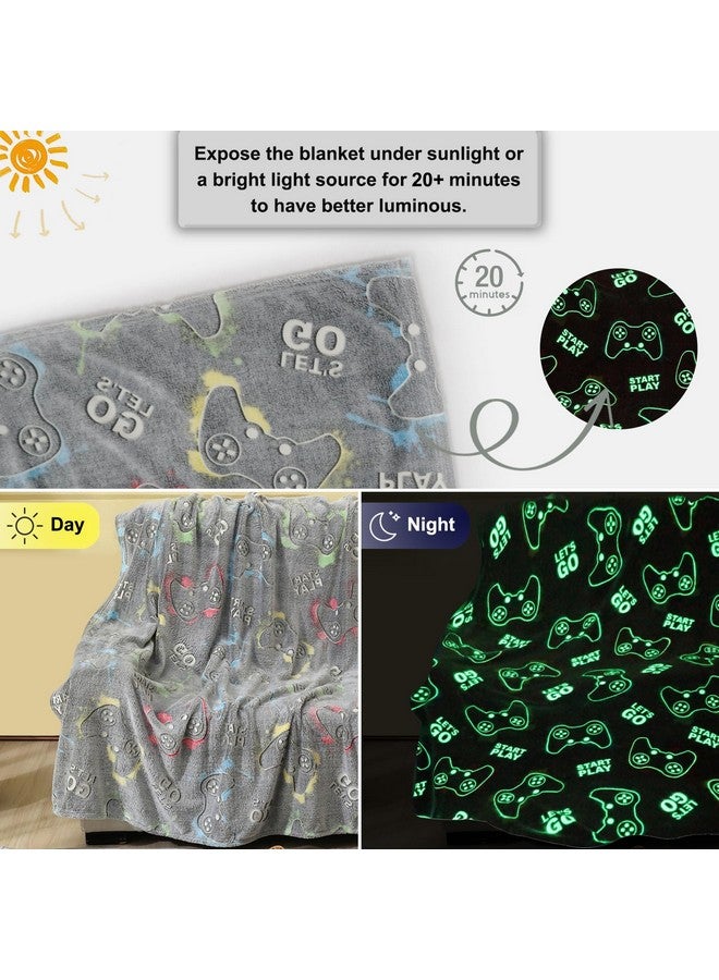 Jekeno Jekeno Glow in The Dark Gaming Blanket Gamer Game Controller Throw Gift Toys for Kids Boys Teen Son Adults Gamepad Presents Easter Birthday Christmas Bedroom Decor Luminous Blanket Grey 50"x60"  - Image 2