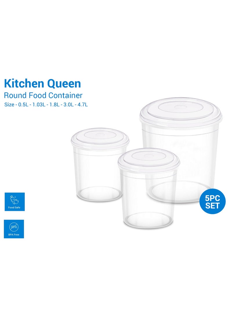5-Piece Large Kitchen Queen Food Container Microwave Safe Storage Container Set