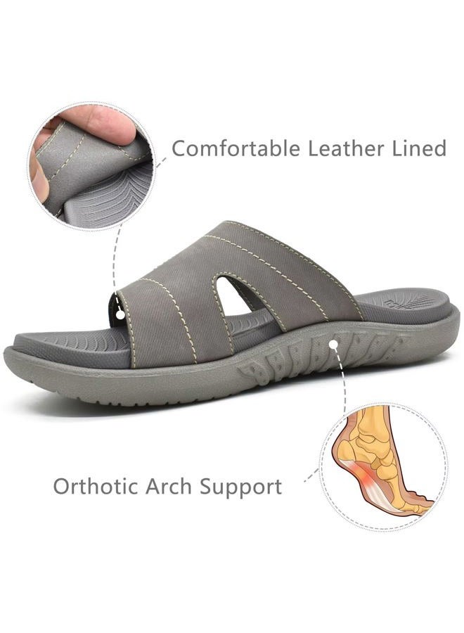KuaiLu Womens Fashion Orthotic Slides Ladies Lightweight Athletic Yoga Mat Sandals Slip On Thick Cushion Slippers Sandals With Comfortable Plantar Fasciitis Arch Support, Grey, 7 - Image 4