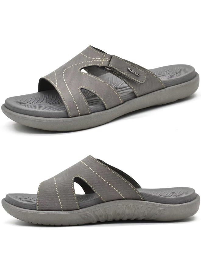 KuaiLu Womens Fashion Orthotic Slides Ladies Lightweight Athletic Yoga Mat Sandals Slip On Thick Cushion Slippers Sandals With Comfortable Plantar Fasciitis Arch Support, Grey, 7 - Image 1