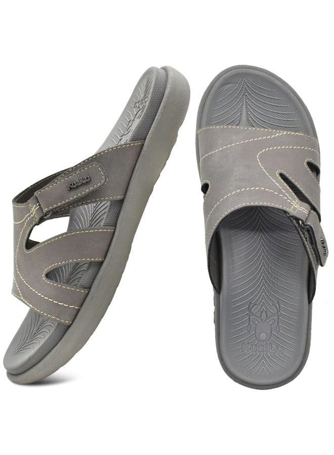 KuaiLu Womens Fashion Orthotic Slides Ladies Lightweight Athletic Yoga Mat Sandals Slip On Thick Cushion Slippers Sandals With Comfortable Plantar Fasciitis Arch Support, Grey, 7 - Image 3