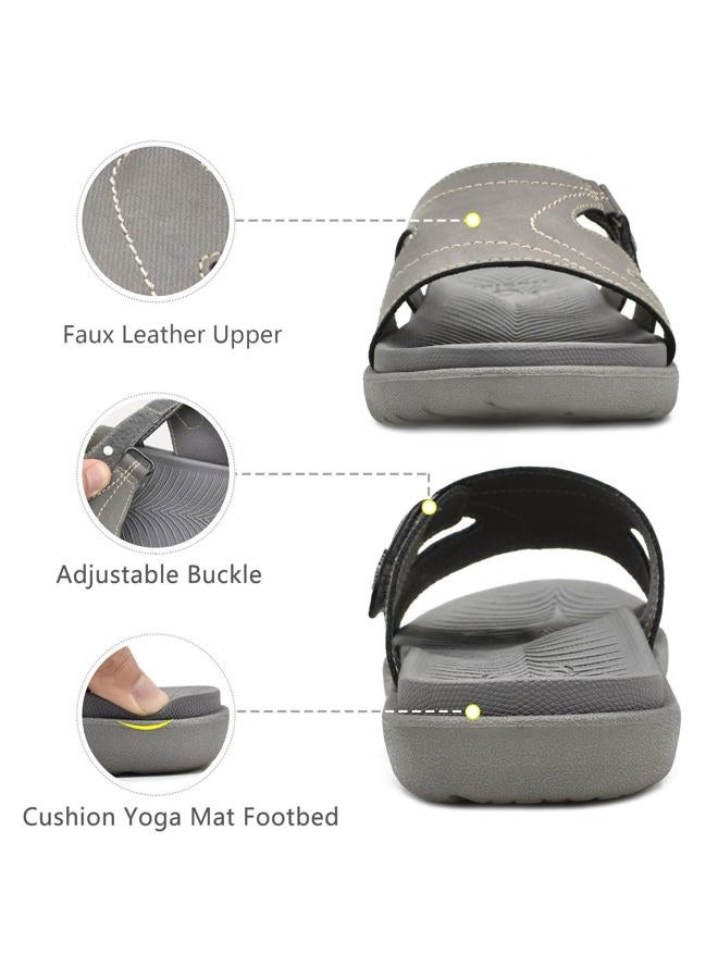 KuaiLu Womens Fashion Orthotic Slides Ladies Lightweight Athletic Yoga Mat Sandals Slip On Thick Cushion Slippers Sandals With Comfortable Plantar Fasciitis Arch Support, Grey, 7 - Image 5