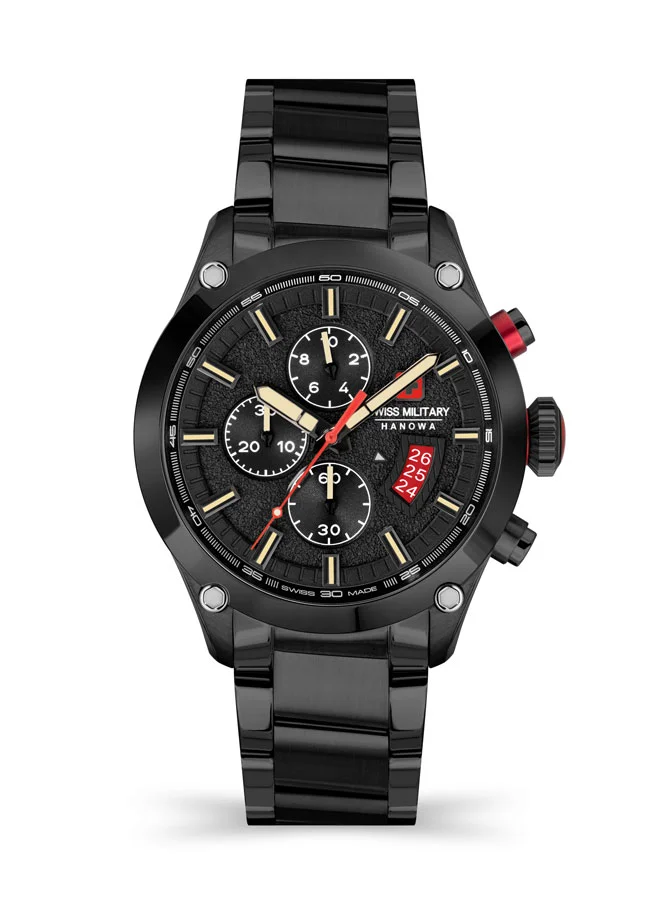 سويس ميليتري هانوا Blackbird Watch For Men With Black Stainless Steel Bracelet - 44 mm
