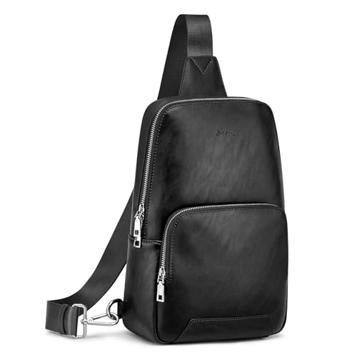 S-ZONE Sling Bag for Women Men RFID Blocking Genuine Leather Crossbody Backpack Sling Purses Fashion Travel Daypack Chest Bags Ladies-Brown - Image 1