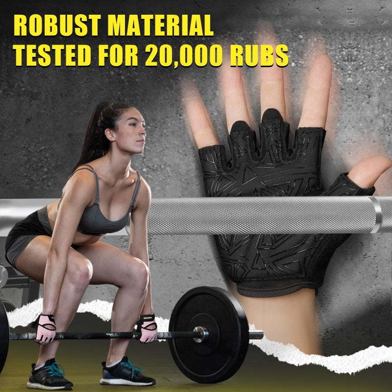 HOZMOZ Ventilated Weight Lifting Gloves, Thick Padded Workout Gym Gloves with Full Palm Protection & Grip & Shock Absorption for Women & Men's Fitness Exercise Training - Image 2