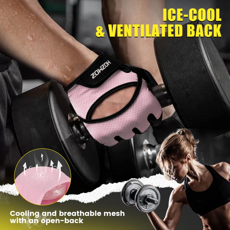 HOZMOZ Ventilated Weight Lifting Gloves, Thick Padded Workout Gym Gloves with Full Palm Protection & Grip & Shock Absorption for Women & Men's Fitness Exercise Training - Image 4