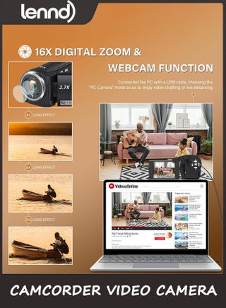 Camcorder Video Camera QHD 2.7K 56MP 16X Digital Zoom Vlogging Camera with LED Fill Light for YouTube, 2.8 Inch 270 Degree Rotation LCD Screen Camcorder with 32GB SD Card and Two Batteries - view 3