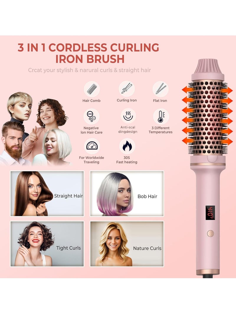 Hair Brush Hair Styling Comb Thermal Brush 1.5 Inch Fast Heated Curling Brush Tourmaline Ionic LCD Display Temperature Adjustable Pink - Image 2