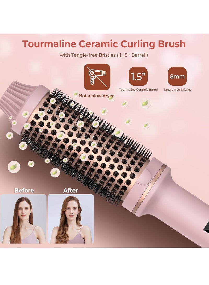 Hair Brush Hair Styling Comb Thermal Brush 1.5 Inch Fast Heated Curling Brush Tourmaline Ionic LCD Display Temperature Adjustable Pink - Image 4