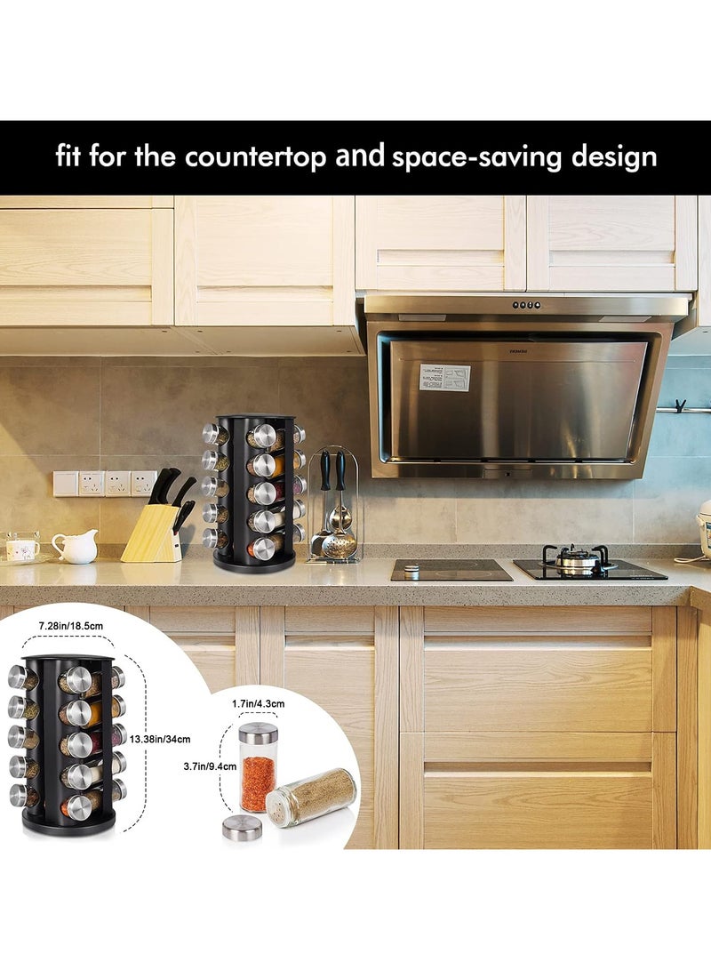 أوزيغالور رف بهارات دوار مع 20 وعاء | دوار بهارات من الفولاذ المقاوم للصدأ مع ملصقات | لتخزين طاولة المطبخ والخزانة (أسود) - Image 4