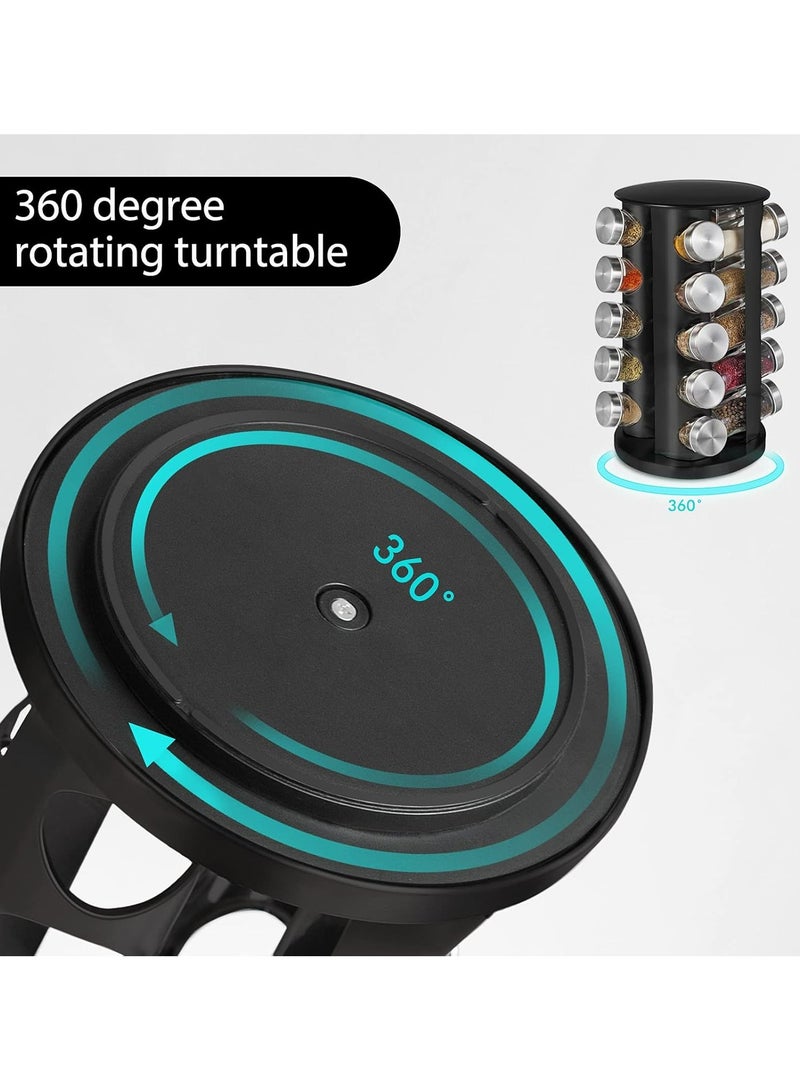 أوزيغالور رف بهارات دوار مع 20 وعاء | دوار بهارات من الفولاذ المقاوم للصدأ مع ملصقات | لتخزين طاولة المطبخ والخزانة (أسود) - Image 5