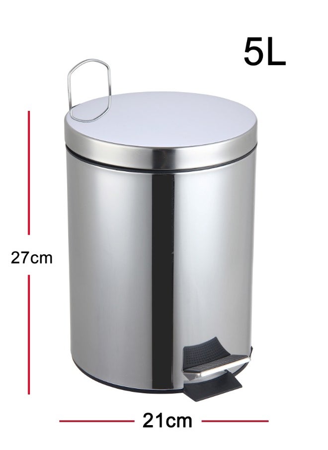 Feelings Feelings 5 Litre Stainless Steel Round Step Dustbin Trash Bin Plastic Bucket Inside Bin for Kitchen Office Bathroom Restaurant  - Image 2