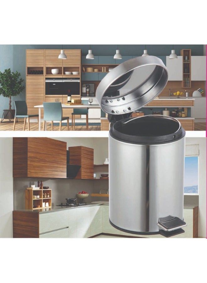 Feelings Feelings 5 Litre Stainless Steel Round Step Dustbin Trash Bin Plastic Bucket Inside Bin for Kitchen Office Bathroom Restaurant  - Image 4