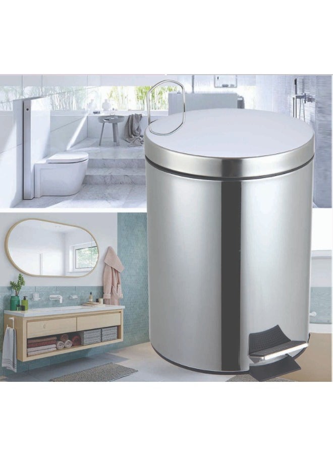 Feelings Feelings 5 Litre Stainless Steel Round Step Dustbin Trash Bin Plastic Bucket Inside Bin for Kitchen Office Bathroom Restaurant  - Image 5
