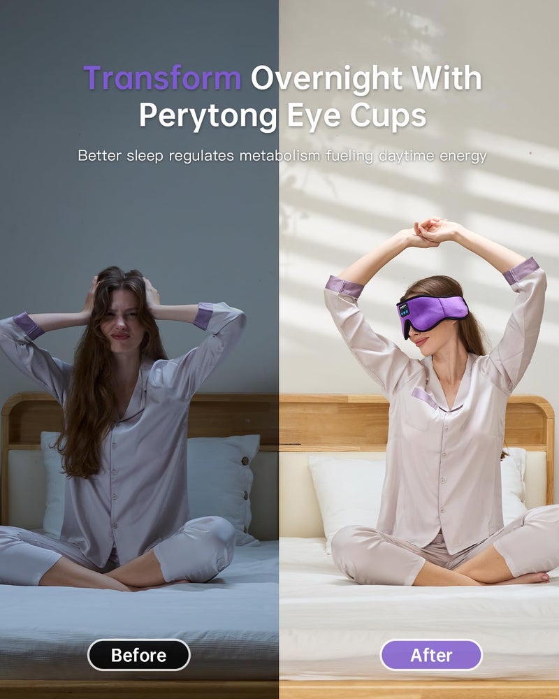 Perytong Sleep Mask with Bluetooth 5.4 Headphones, Wireless Music Sleep Eye Mask for Side Sleepers, 3D Contoured Comfort & Built-in HD Stereo Earphones, Blackout for Travel (Deep Lavender) - Image 4