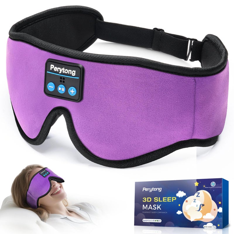 Perytong Sleep Mask with Bluetooth 5.4 Headphones, Wireless Music Sleep Eye Mask for Side Sleepers, 3D Contoured Comfort & Built-in HD Stereo Earphones, Blackout for Travel (Deep Lavender) - Image 1