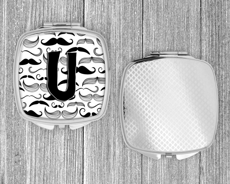 Caroline's Treasures CJ2009-USCM Letter U Moustache Initial Compact Mirror Decorative Travel Makeup Mirror for Women Girls Gifts Pocket Makeup Mirror Folding Handheld - Image 4