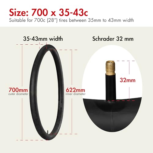 LotFancy 700C Bike Tubes, 2Pcs 700x35/43c Road Bike Tube (35/43-622), 700x35C 700x38C 700x40C 700x42C 700x43C Bicycle Tire Tubes, AV32mm Schrader Valve - Image 2