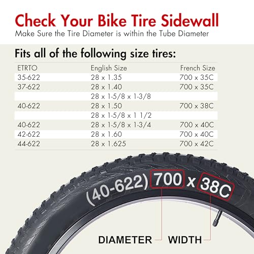 LotFancy 700C Bike Tubes, 2Pcs 700x35/43c Road Bike Tube (35/43-622), 700x35C 700x38C 700x40C 700x42C 700x43C Bicycle Tire Tubes, AV32mm Schrader Valve - Image 3