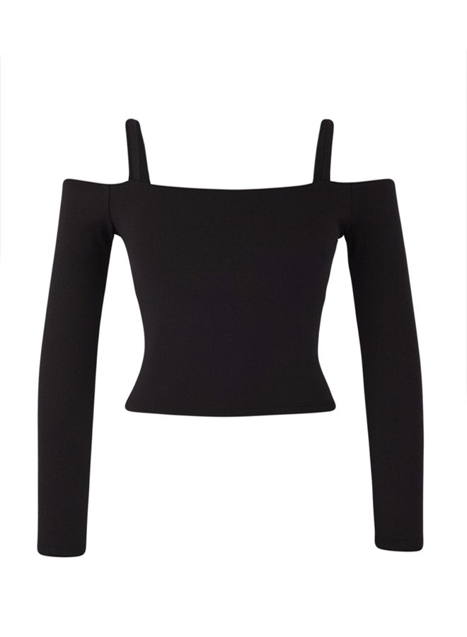 trendyol Black Soft Brushed Fabric Strap Detailed Sports Top/Blouse - Image 5
