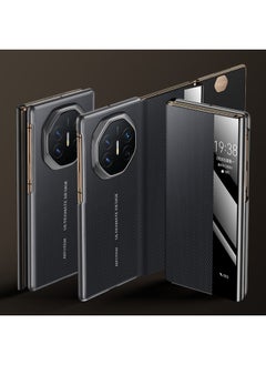اووكاي جراب جلدي مغناطيسي لهاتف Huawei Mate XT، نسيج ألياف الكربون الثلاثي، صدفي قابل للطي، شفط مغناطيسي مدمج، شاشة نافذة ذكية لهاتف Huawei Mate XT (أسود)  - Image 1