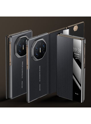 جراب جلدي مغناطيسي لهاتف Huawei Mate XT، نسيج ألياف الكربون الثلاثي، صدفي قابل للطي، شفط مغناطيسي مدمج، شاشة نافذة ذكية لهاتف Huawei Mate XT (أسود) - pzsku/Z6D5B9647BC9B288E392DZ/45/_/1740477626/64e24f0b-a0ee-4188-8dac-286c2f5faf42
