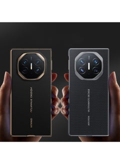 اووكاي جراب جلدي مغناطيسي لهاتف Huawei Mate XT، نسيج ألياف الكربون الثلاثي، صدفي قابل للطي، شفط مغناطيسي مدمج، شاشة نافذة ذكية لهاتف Huawei Mate XT (أسود)  - Image 5