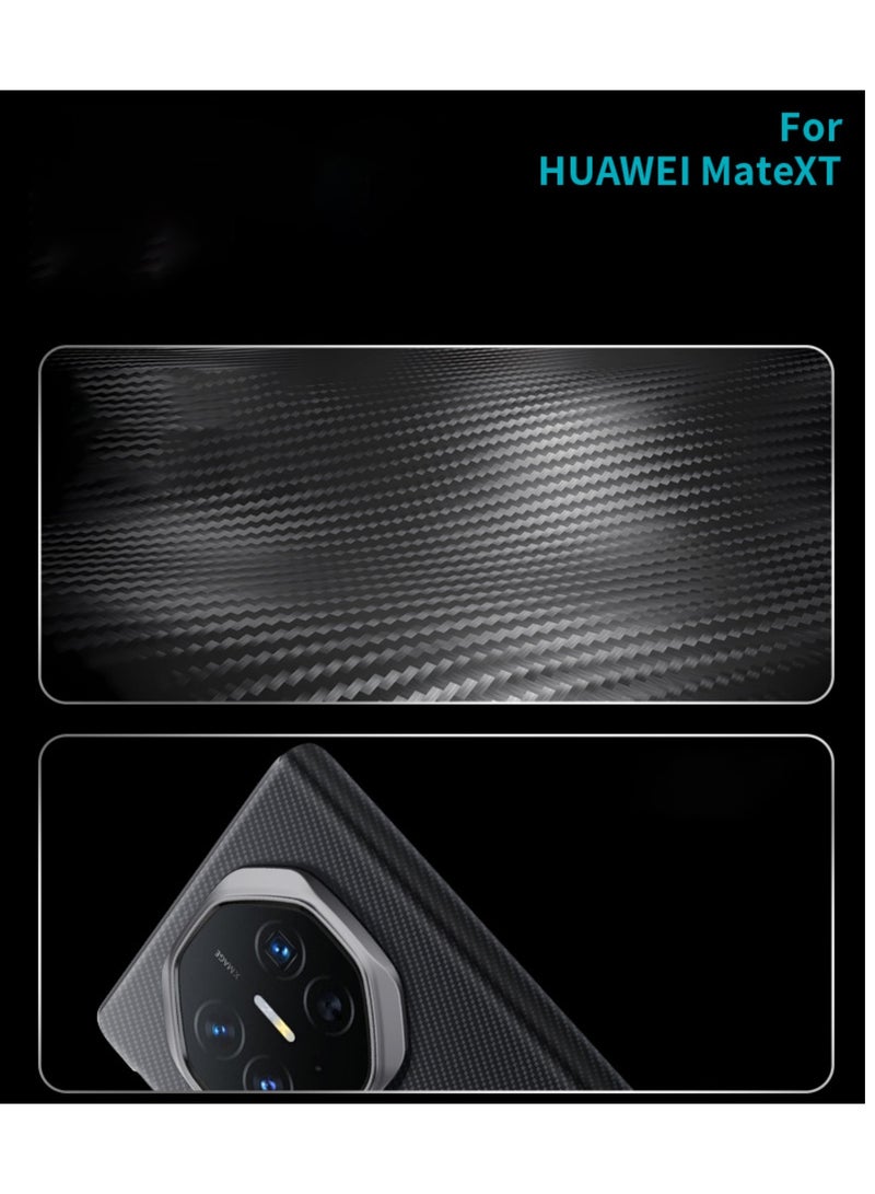 جراب جلدي مغناطيسي لهاتف Huawei Mate XT، نسيج ألياف الكربون الثلاثي، صدفي قابل للطي، شفط مغناطيسي مدمج، شاشة نافذة ذكية لهاتف Huawei Mate XT (أسود)