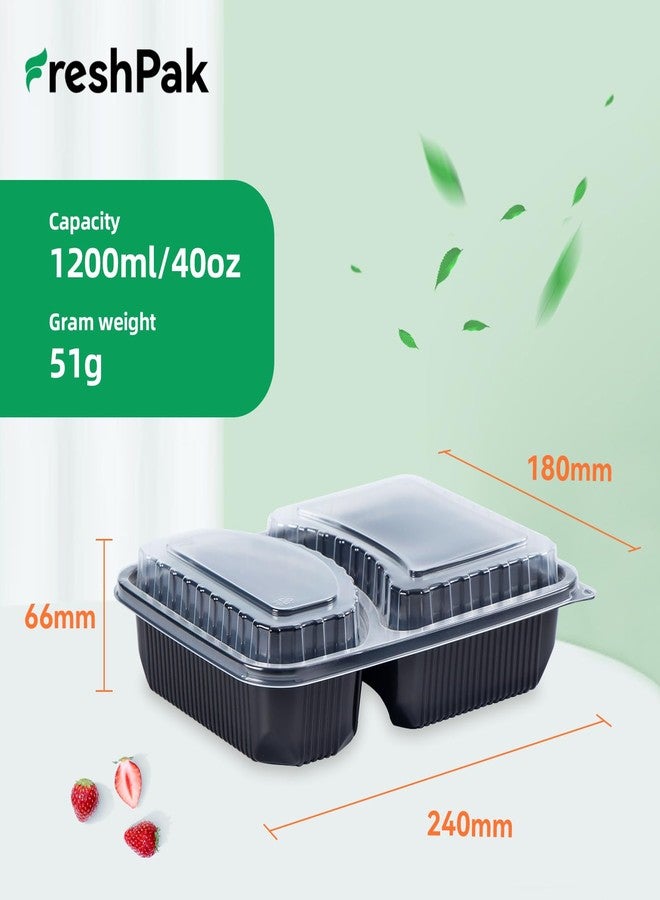 FRESHPAK Meal Prep Container, 2-Compartment 40-Pack To Go Containers with Lids Reusable BPA Free Microwave and Freezer Safe Bento Boxes Ideal for Portion Control Food Storage(40oz) - Image 2