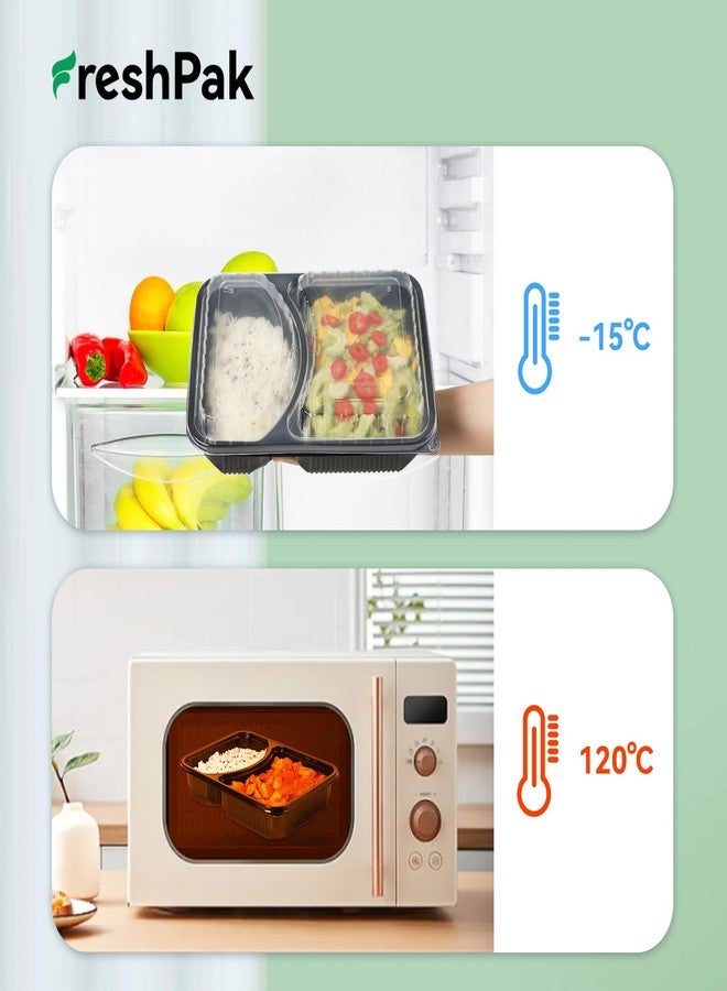 FRESHPAK Meal Prep Container, 2-Compartment 40-Pack To Go Containers with Lids Reusable BPA Free Microwave and Freezer Safe Bento Boxes Ideal for Portion Control Food Storage(40oz) - Image 3