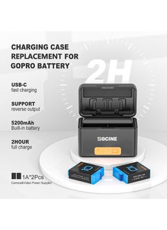ZGCINE Mini Portable Sports Camera Battery Fast Charging Case 5200mAh Wireless Dual Battery Charger with Type-C Port 2pcs 1800mAh Batteries Replacement for GoPro Hero 11/10/9  - Image 5