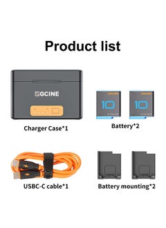 ZGCINE Mini Portable Sports Camera Battery Fast Charging Case 5200mAh Wireless Dual Battery Charger with Type-C Port 2pcs 1800mAh Batteries Replacement for GoPro Hero 11/10/9  - Image 3