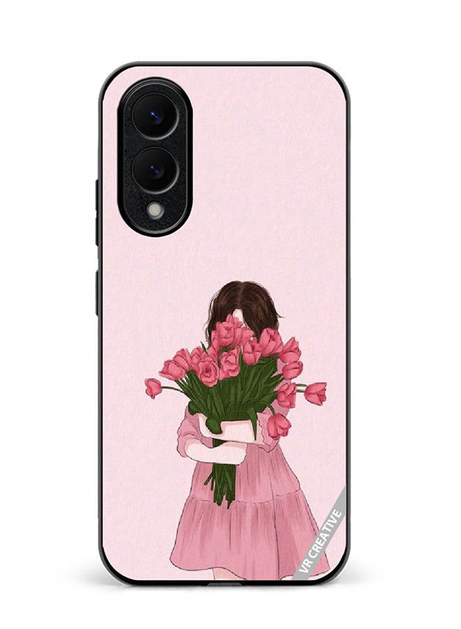 VR CREATIVE Protective Case Cover For Samsung Galaxy S25 Edge Girl Hugging Bouquet Design Multicolour