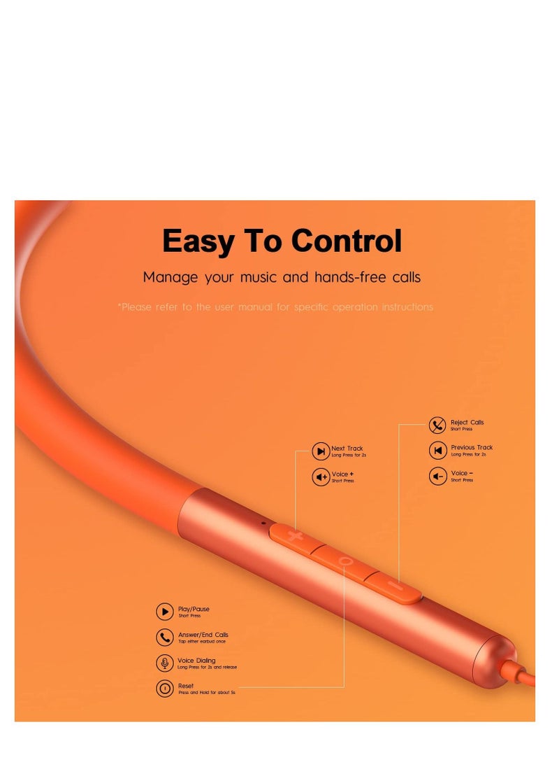 Techno - Tecno Magnetic Wireless Bluetooth Headphones, Neckband Bluetooth Headphones with Microphone, Headphones Wireless Bluetooth 5.2 for Workout Running, Orange - Image 1