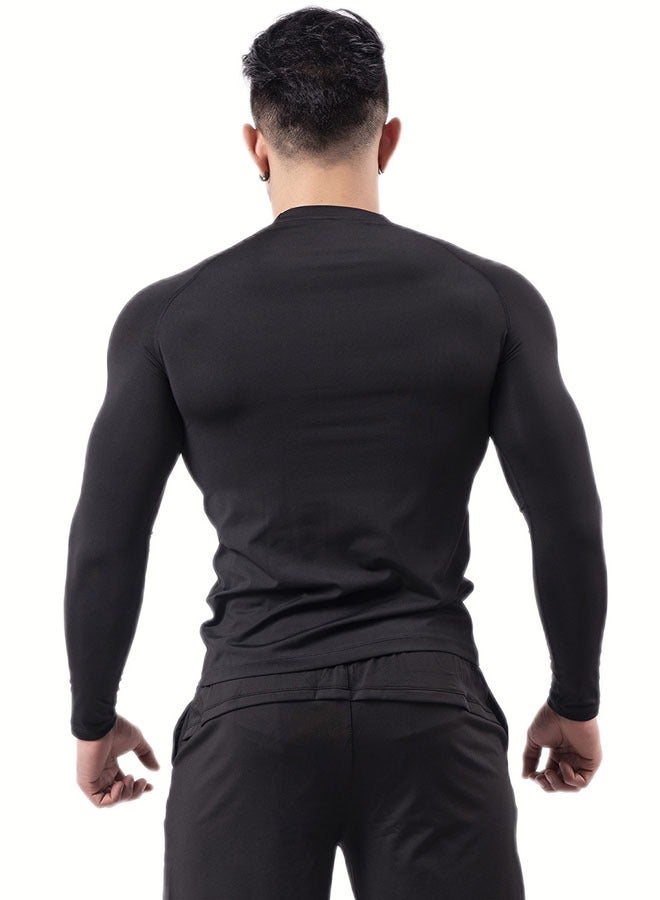 Men's Long Sleeve Compression Shirt Compression T-Shirt for Workout Exercise Fitness Muscle Training Sportswear (Black) - Image 4
