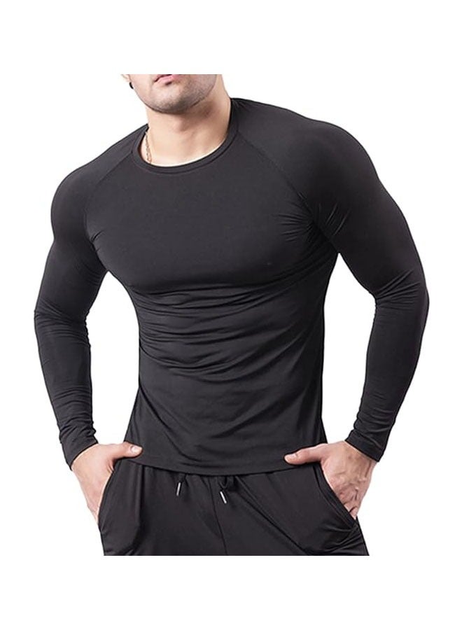 Men's Long Sleeve Compression Shirt Compression T-Shirt for Workout Exercise Fitness Muscle Training Sportswear (Black) - Image 1
