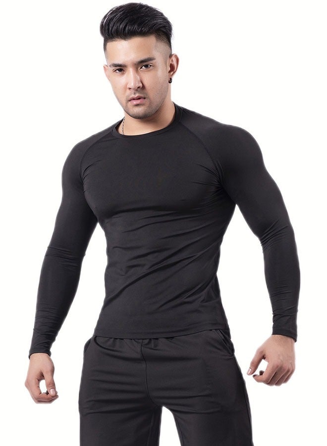 Men's Long Sleeve Compression Shirt Compression T-Shirt for Workout Exercise Fitness Muscle Training Sportswear (Black) - Image 2