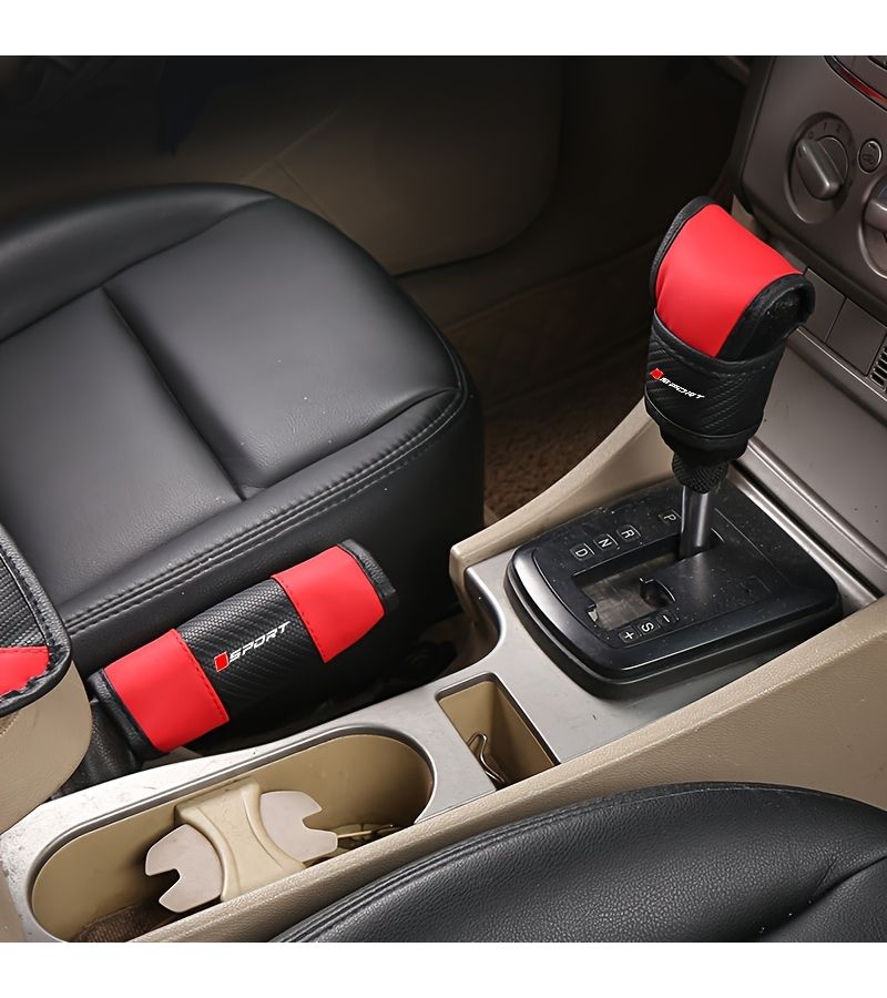 Red PU Leather Car Interior Gift Set 6pcs Universal Non-Slip Steering Wheel Cover - Image 5