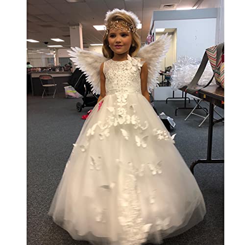 PLwedding Flower Girl Dress Kids Lace Beaded Pageant Ball Gowns (Size 12, B White) - Image 3
