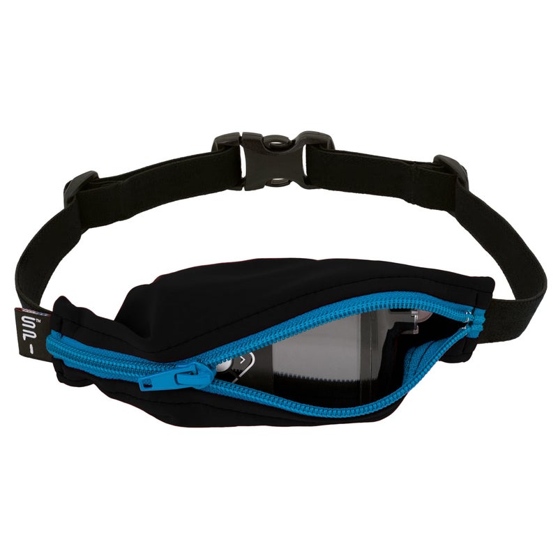 SPIbelt Kids Pocket Belt, Expandable Pocket, Adjustable Waist, No Bounce, No Logo Band, Black with Turquoise Zipper - Image 1