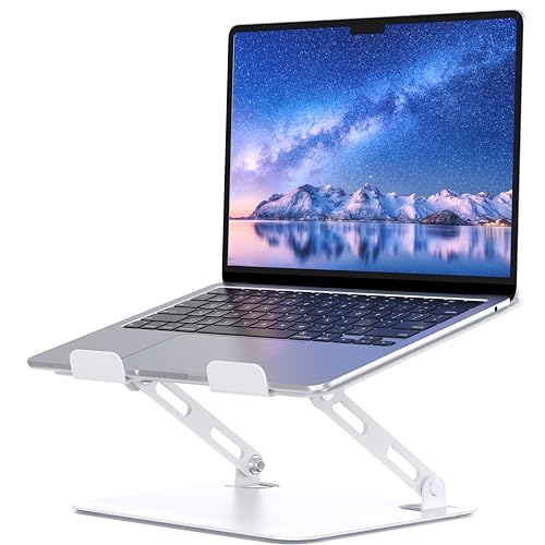 SOUNDANCE Laptop Stand for Desk, Portable Adjustable Laptop Riser, Ergonomic Design Computer Holder, Metal Laptop Mount Elevator Compatible with 10 to 15.6 Inches PC Computer, White - Image 1