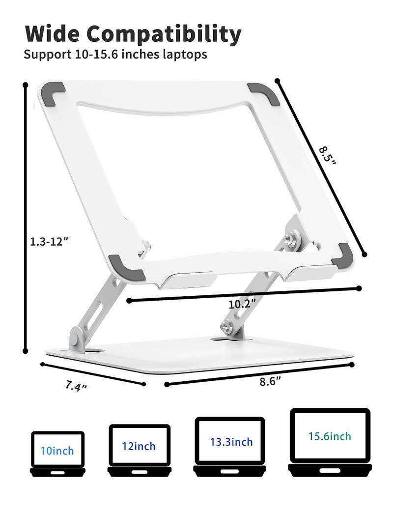 SOUNDANCE Laptop Stand for Desk, Portable Adjustable Laptop Riser, Ergonomic Design Computer Holder, Metal Laptop Mount Elevator Compatible with 10 to 15.6 Inches PC Computer, White - Image 4