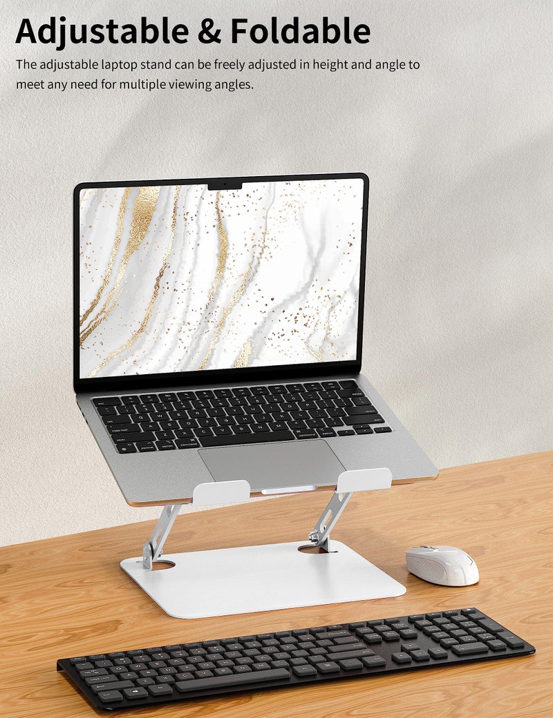SOUNDANCE Laptop Stand for Desk, Portable Adjustable Laptop Riser, Ergonomic Design Computer Holder, Metal Laptop Mount Elevator Compatible with 10 to 15.6 Inches PC Computer, White - Image 2